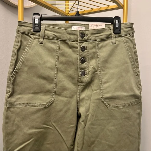 LC Lauren Conrad Super High Wide Leg Trouser Jeans buttons fly in green size 10 - Picture 3 of 8